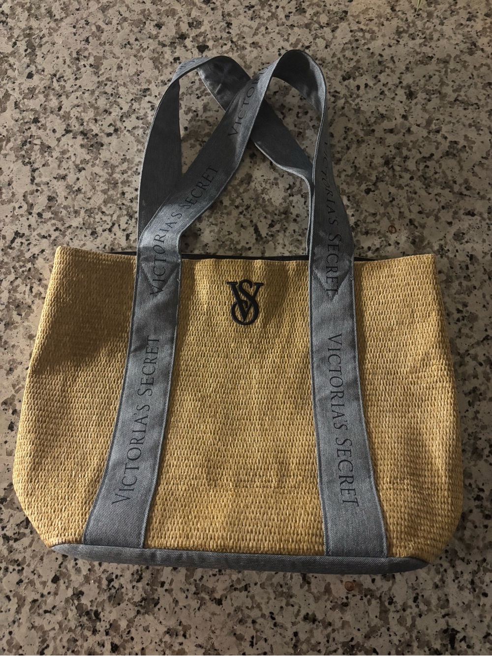 Victoria's Secret Mustard Yellow Tote with Gray Logo Straps